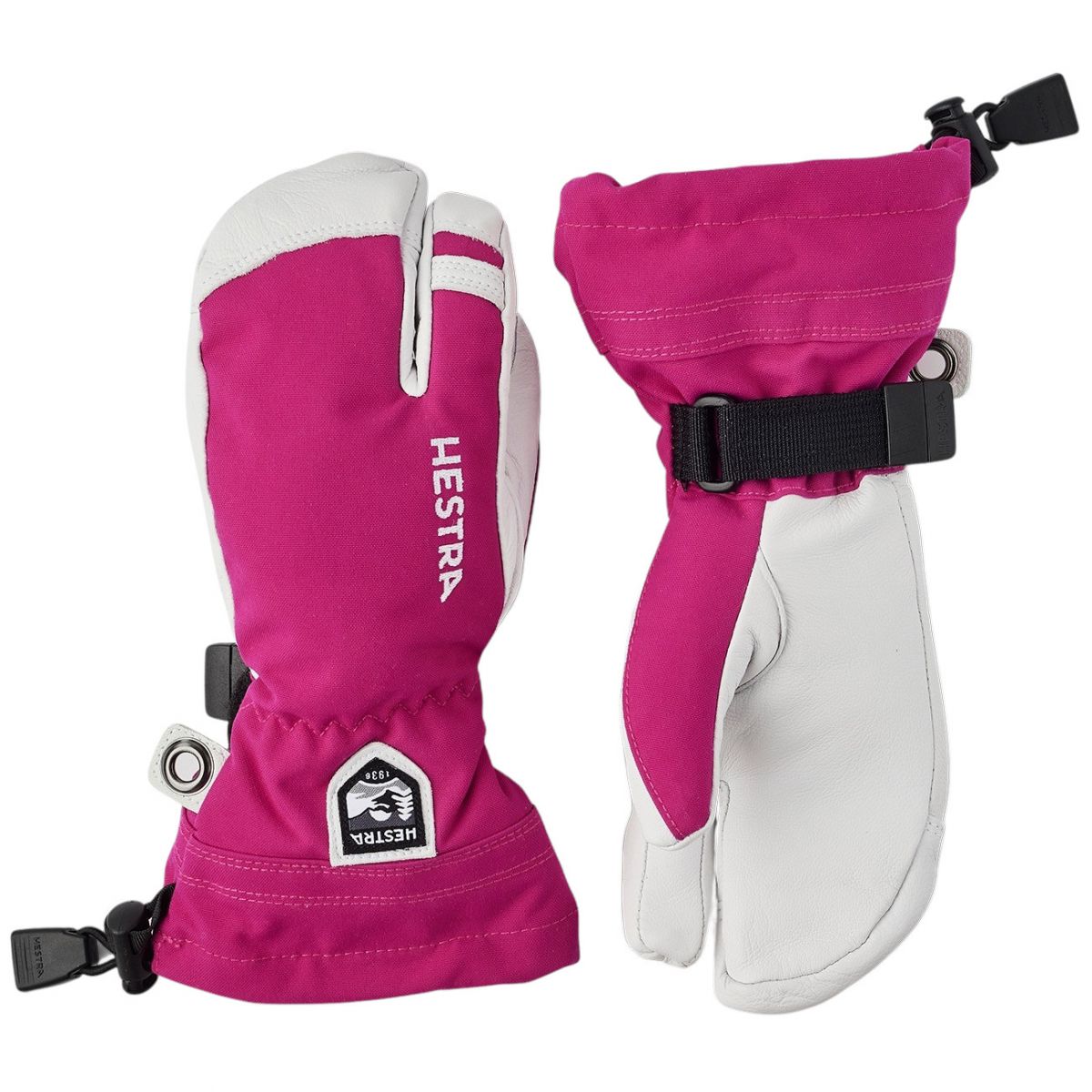 Hestra Army Leather Heli Ski, kolmisormiset hiihtohanskat, juniori, vaaleanpunainen