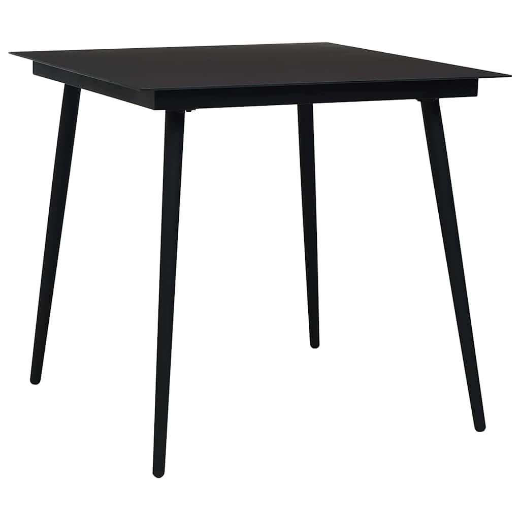vidaXL Puutarhan ruokapöytä musta 80x80x74 cm teräs ja lasi