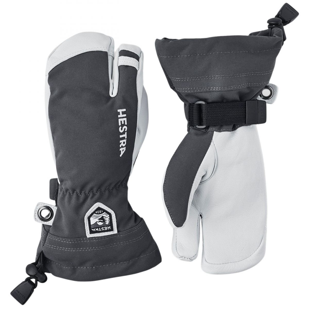 Hestra Army Leather Heli Ski, kolmisormiset hiihtohanskat, juniori, harmaa