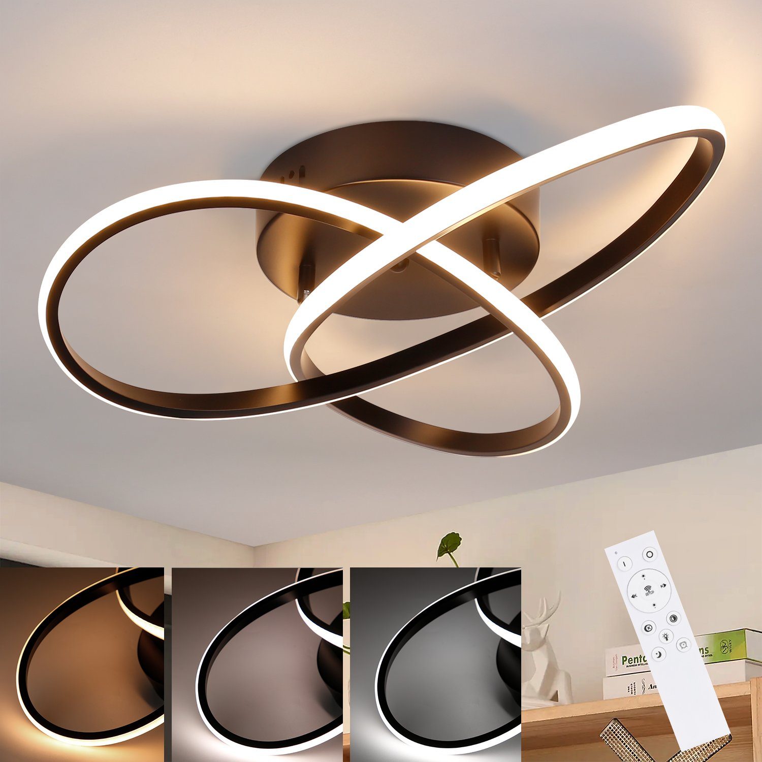 NETTLIFE himmennettävä LED - kattovalaisin, 33W, musta lamppu Kaukosäätimellä