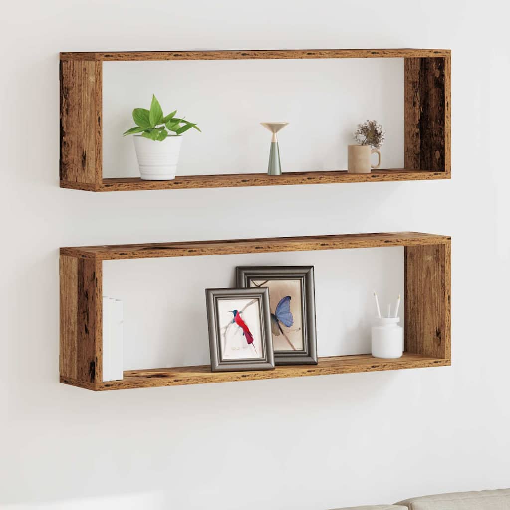 vidaXL Seinähyllyt 2 kpl Vanha puu 80 x 15 x 26 cm Tekninen puu
