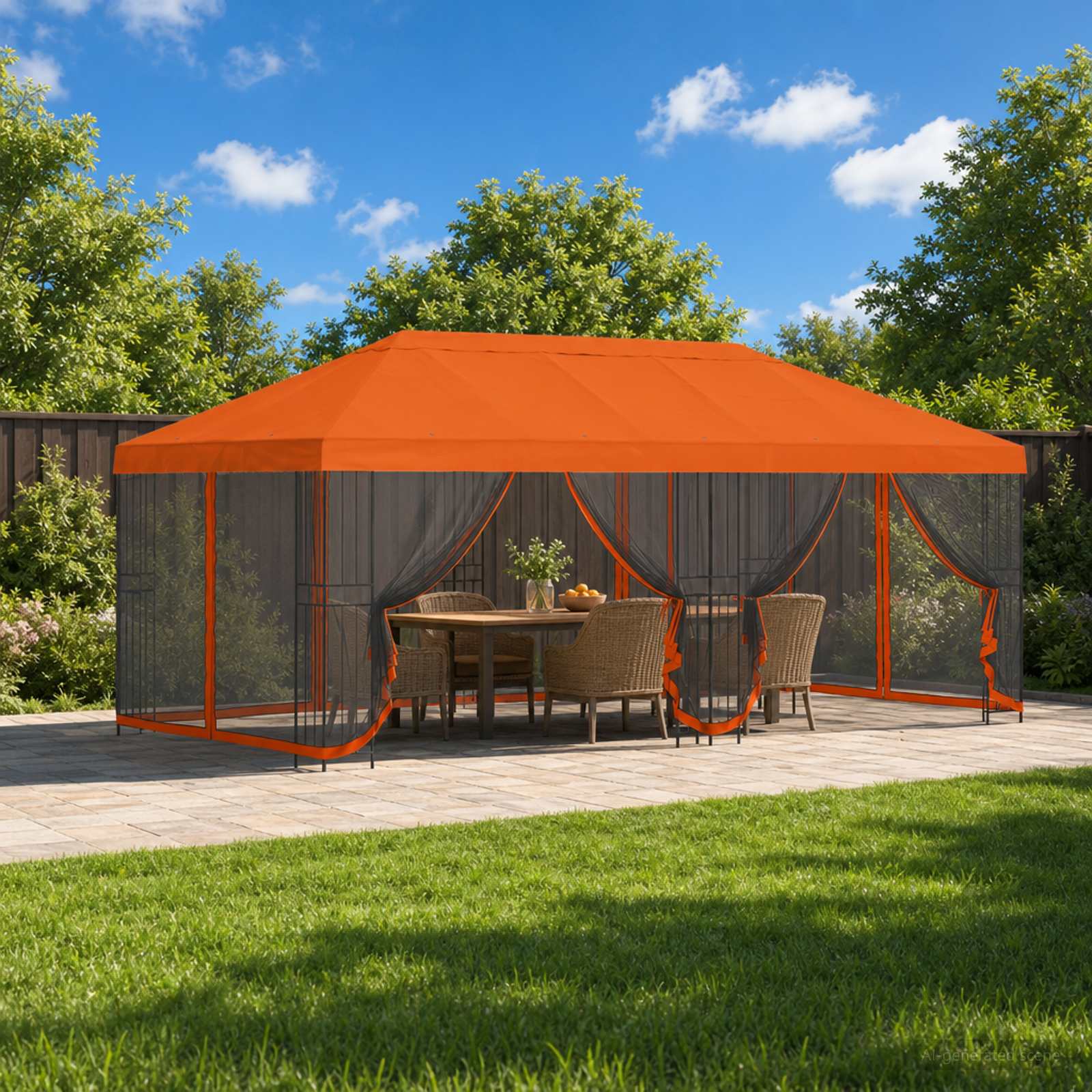 vidaXL Paviljonki sivuseinillä 6 x 3 m Oranssi Polyesteri ja teräs